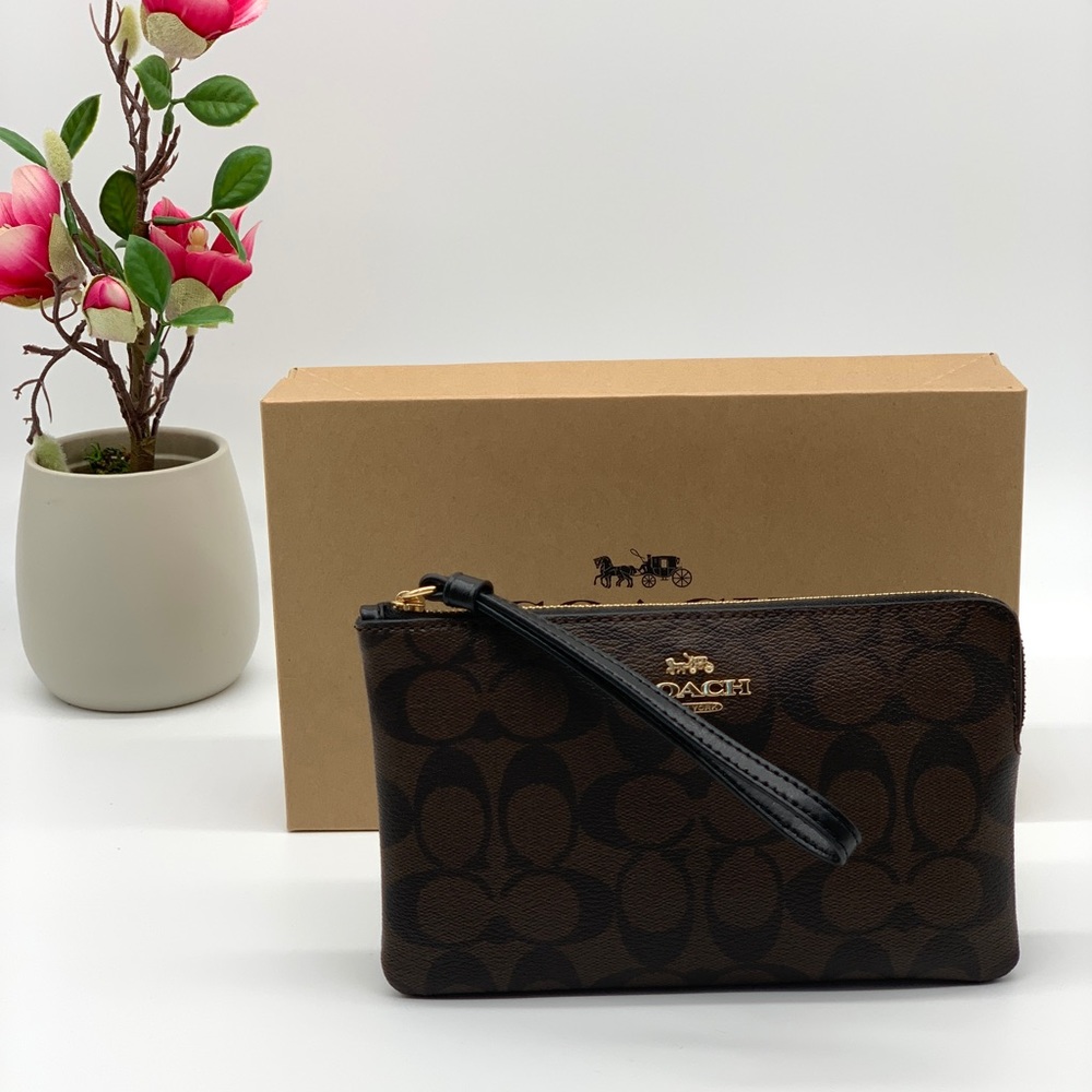 Coach Large Corner Zip Wristlet Signature Canvas